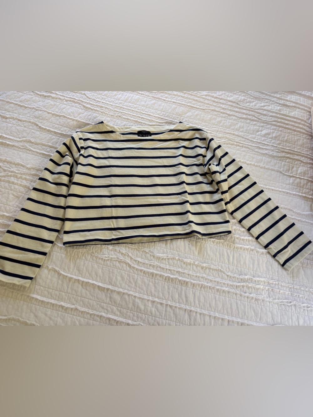 J.Crew Cropped Striped Top in Cream and Navy